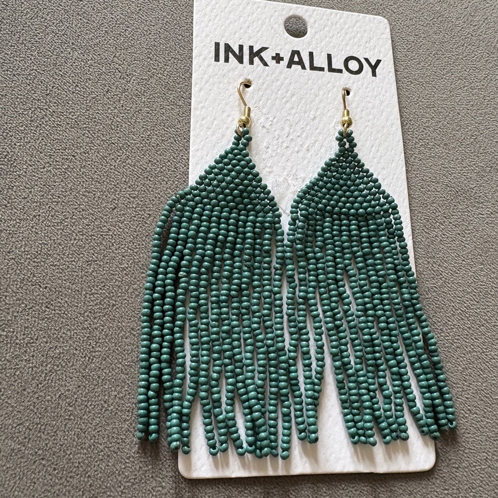 INK+ALLOY Green Beaded Fringe Earrings